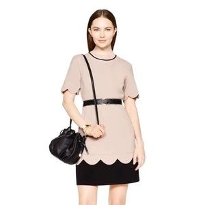 Kate Spade Sponge Crepe Scallop Midi Dress - Mushroom/Black